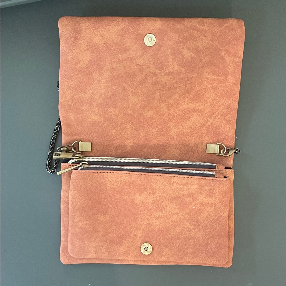 Street Level Terracotta Vegan Leather Crossbody/Clutch Purse - Picture 2 of 7